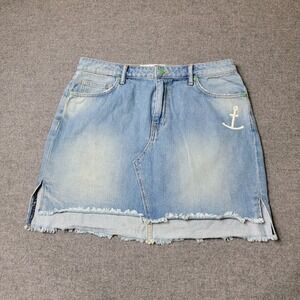 Free People Sandrine Rose Skirt Womens 30 Blue Raw Hem Distressed Anchor USA
